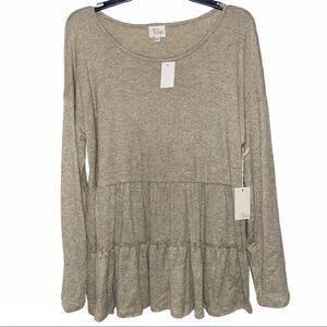 Ava James Tan Drop Tier Hem Top Long Sleeve